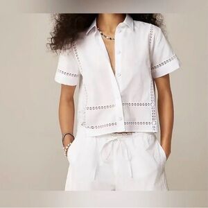 J.Crew Gamine Cropped Eyelet- Trim Button up Top Size 4